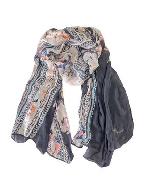 Roberto Cavalli Silk scarf oblong long shawl floral Peonies flowers boho chic